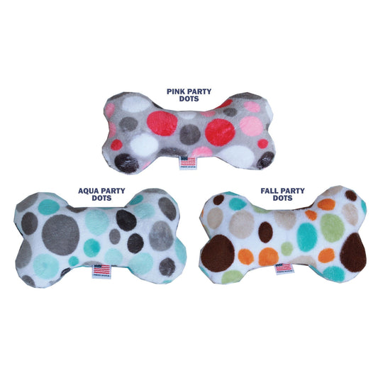 Pet and Dog Plush 6" Bone Toy, "Party Dots Group"
