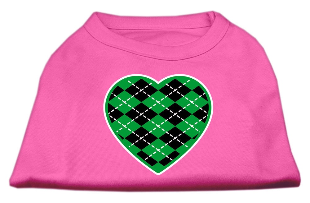 Camiseta para perros y gatos serigrafiada, "Argyle Heart Emerald Green"