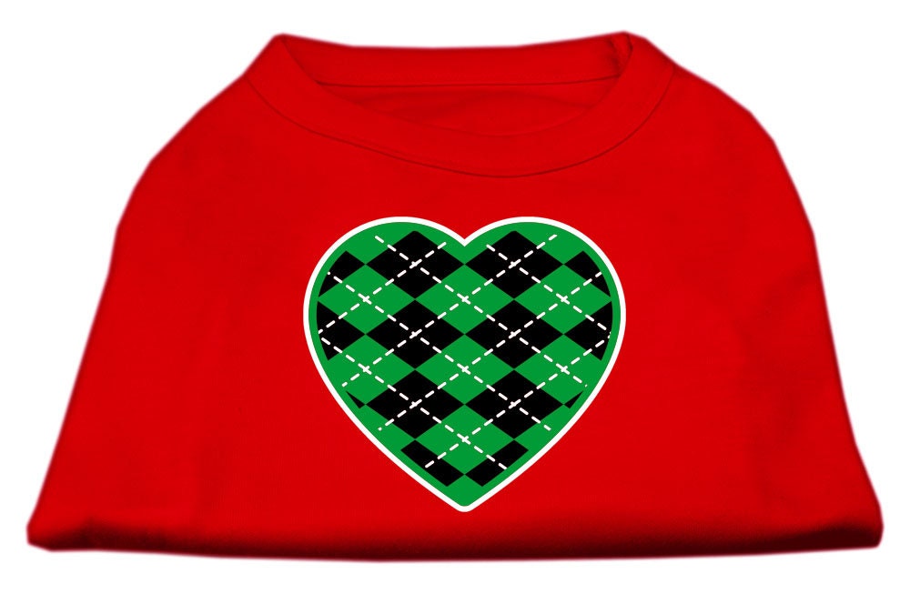 Camiseta para perros y gatos serigrafiada, "Argyle Heart Emerald Green"