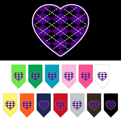 Pet and Dog Bandana Screen Printed, "Argyle Heart Purple"