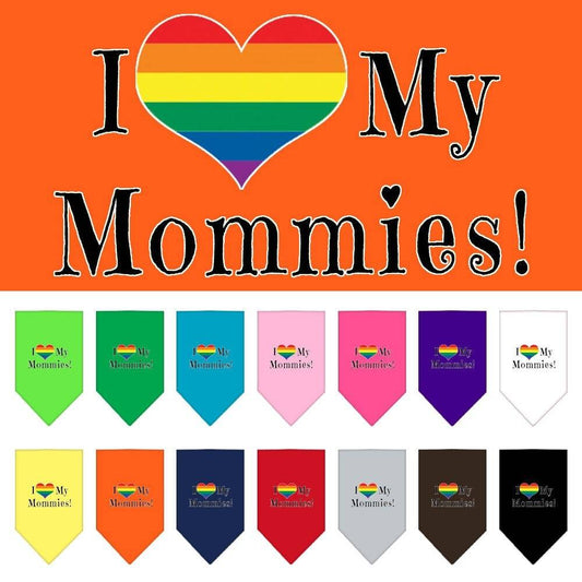 Bandana para mascotas y perros serigrafiada con la frase "I Heart My Mommies" (Amo a mis mamás)