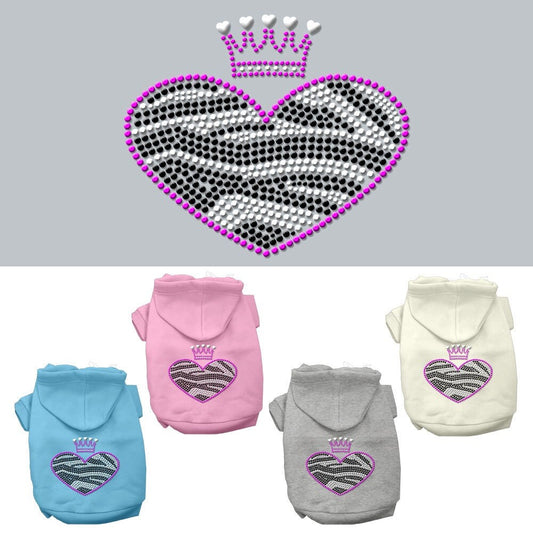 Sudadera con capucha para mascotas, perros y gatos con diamantes de imitación, "Corazón de cebra"