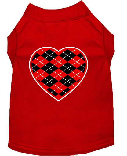 Pet Dog & Cat Shirt Screen Printed, "Argyle Heart Red"