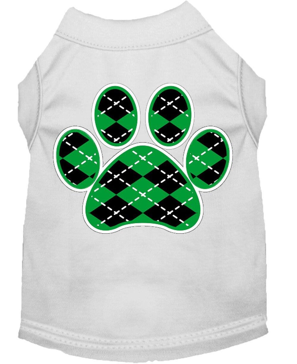 Pet Dog & Cat Shirt Screen Printed, "Argyle Paw Emerald Green"