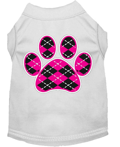 Pet Dog & Cat Shirt Screen Printed, "Argyle Paw Pink"