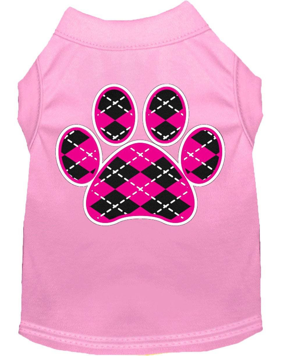 Pet Dog & Cat Shirt Screen Printed, "Argyle Paw Pink"