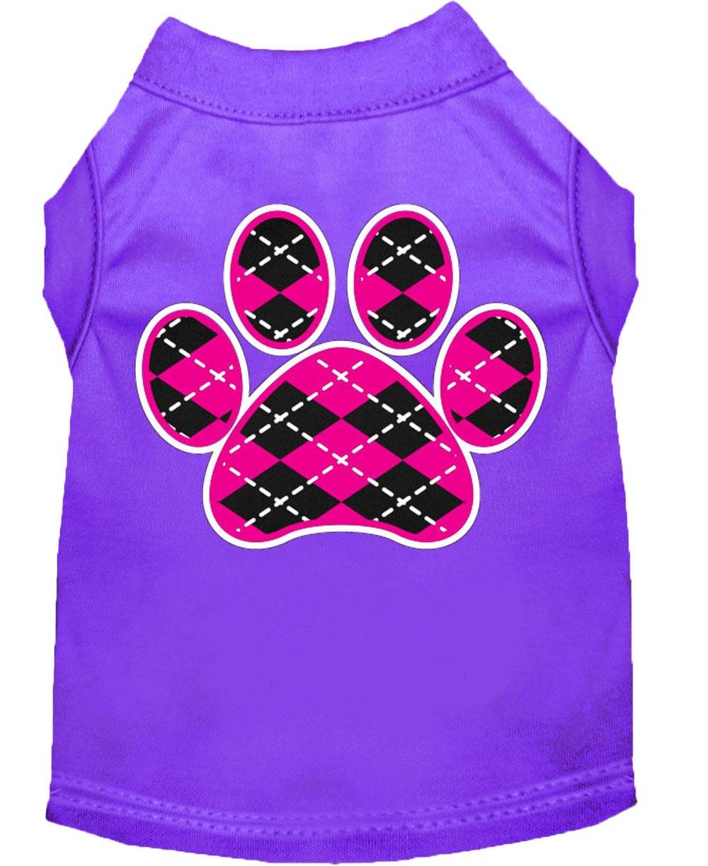 Pet Dog & Cat Shirt Screen Printed, "Argyle Paw Pink"