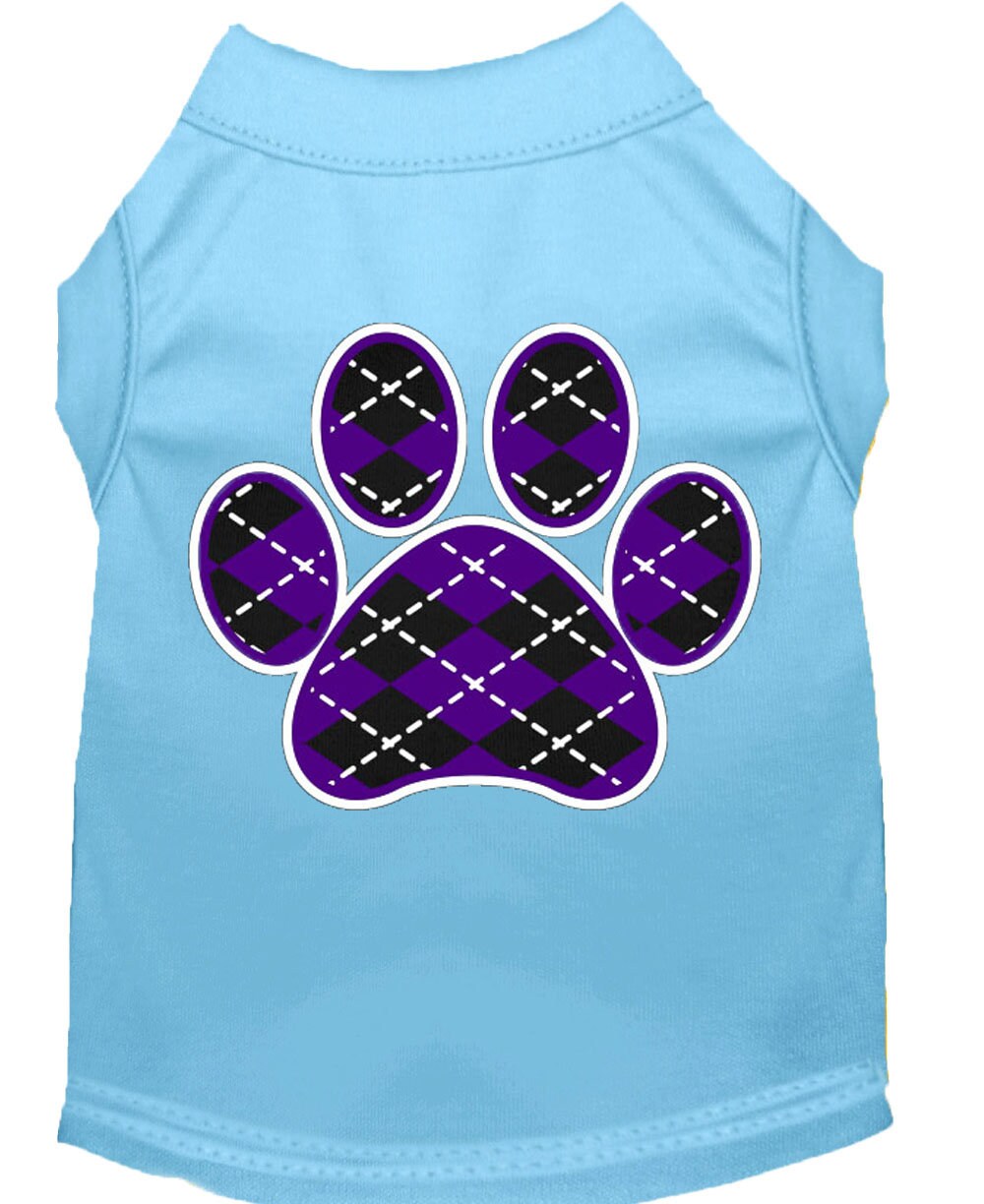 Pet Dog & Cat Shirt Screen Printed, "Argyle Paw Purple"