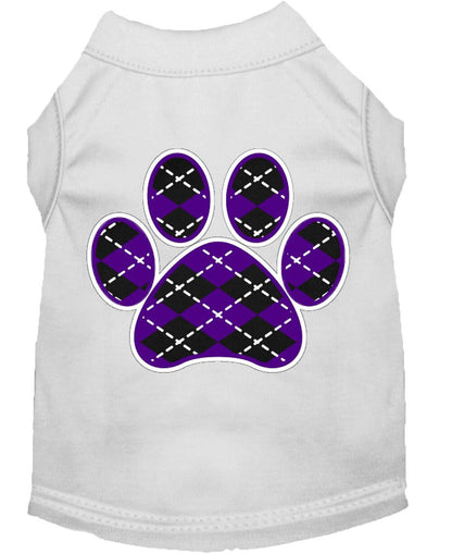 Pet Dog & Cat Shirt Screen Printed, "Argyle Paw Purple"