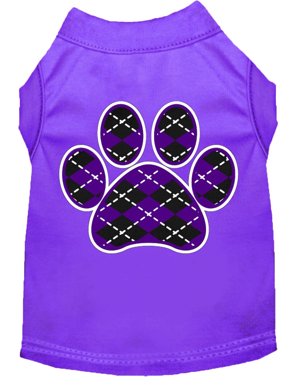 Pet Dog & Cat Shirt Screen Printed, "Argyle Paw Purple"