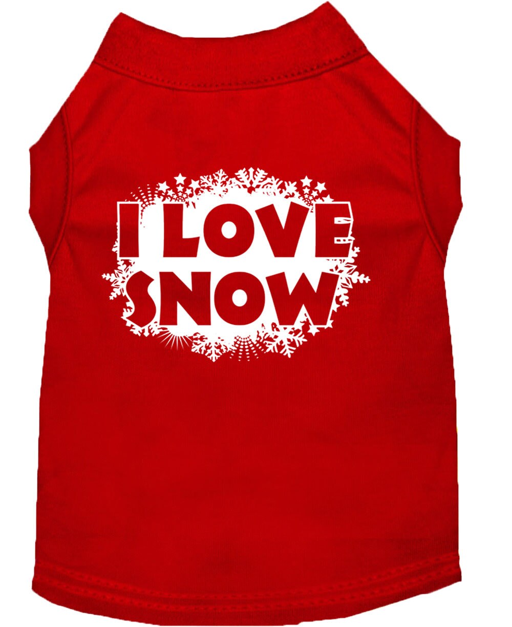 Christmas Screenprinted Dog Shirt, "I Love Snow"