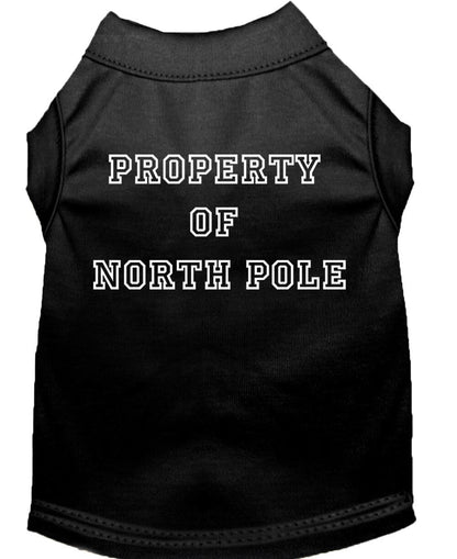 Christmas Screenprinted Dog Shirt, "Property Of North Pole"