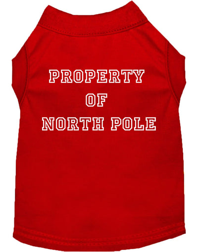 Christmas Screenprinted Dog Shirt, "Property Of North Pole"