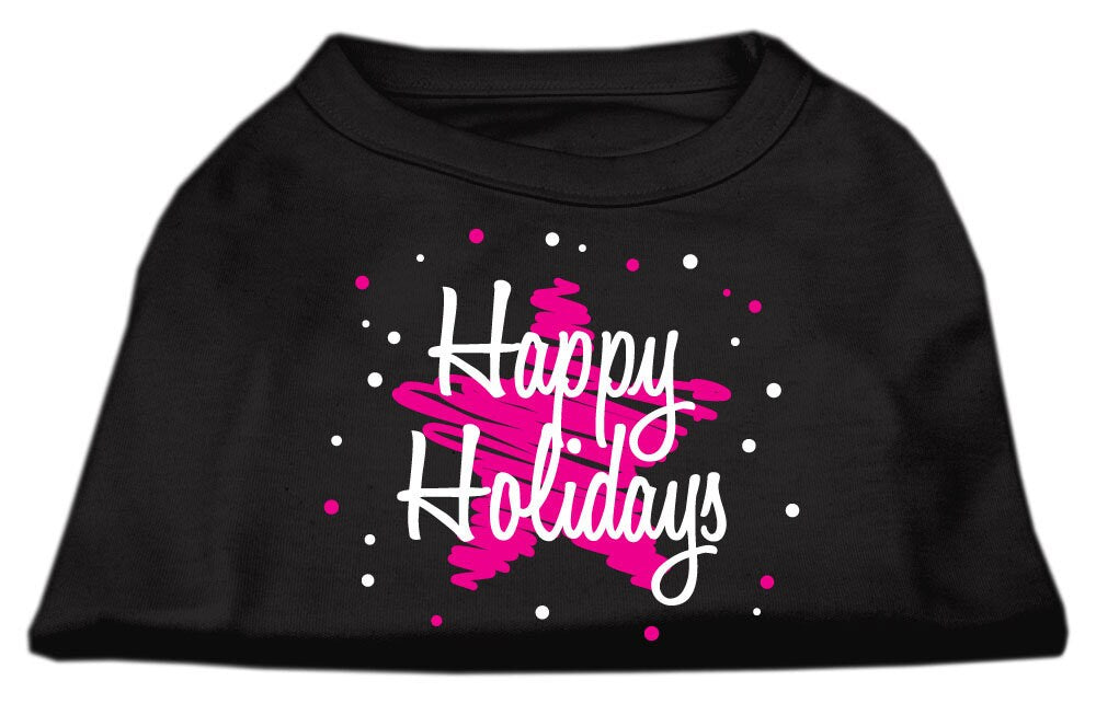 Christmas Screenprinted Dog Shirt, "Scribble Happy Holidays"