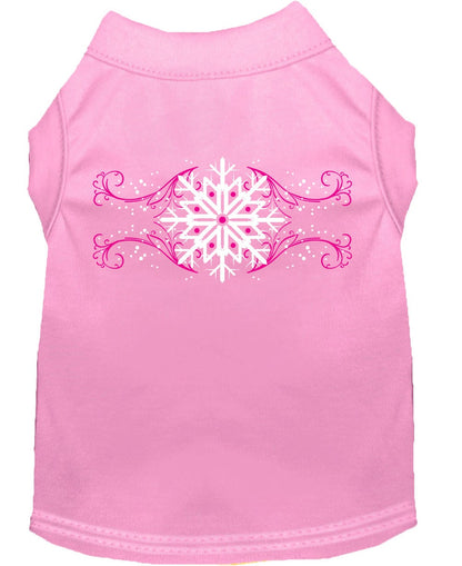 Christmas Screenprinted Dog Shirt, "Pink Snowflake Swirls"