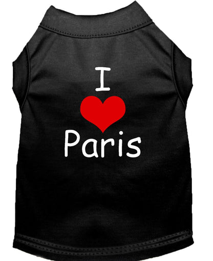 Pet Dog & Cat Shirt Screen Printed, "I Love Paris"