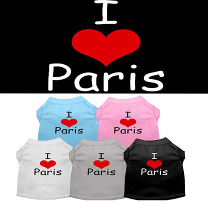 Pet Dog & Cat Shirt Screen Printed, "I Love Paris"