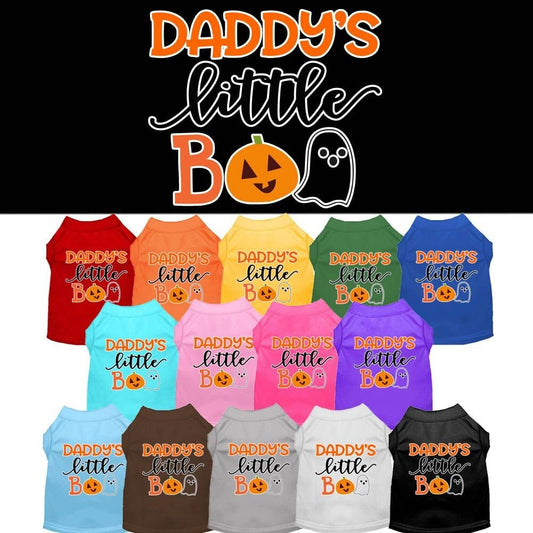 Camiseta de Halloween para perros y gatos con serigrafía "Daddy's Little Boo"