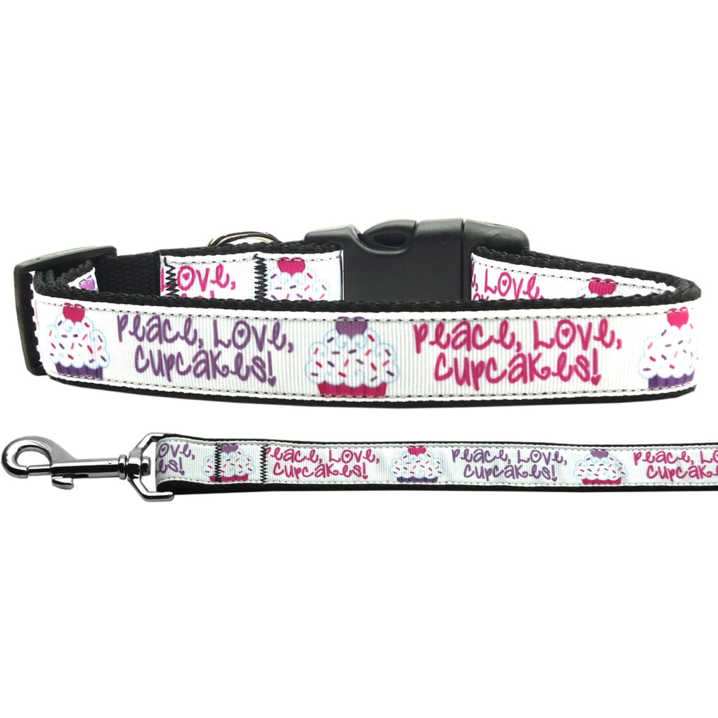 Collar o correa de nailon para perros y gatos, "Peace Love Cupcakes"