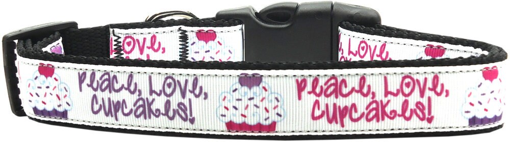 Collar o correa de nailon para perros y gatos, "Peace Love Cupcakes"