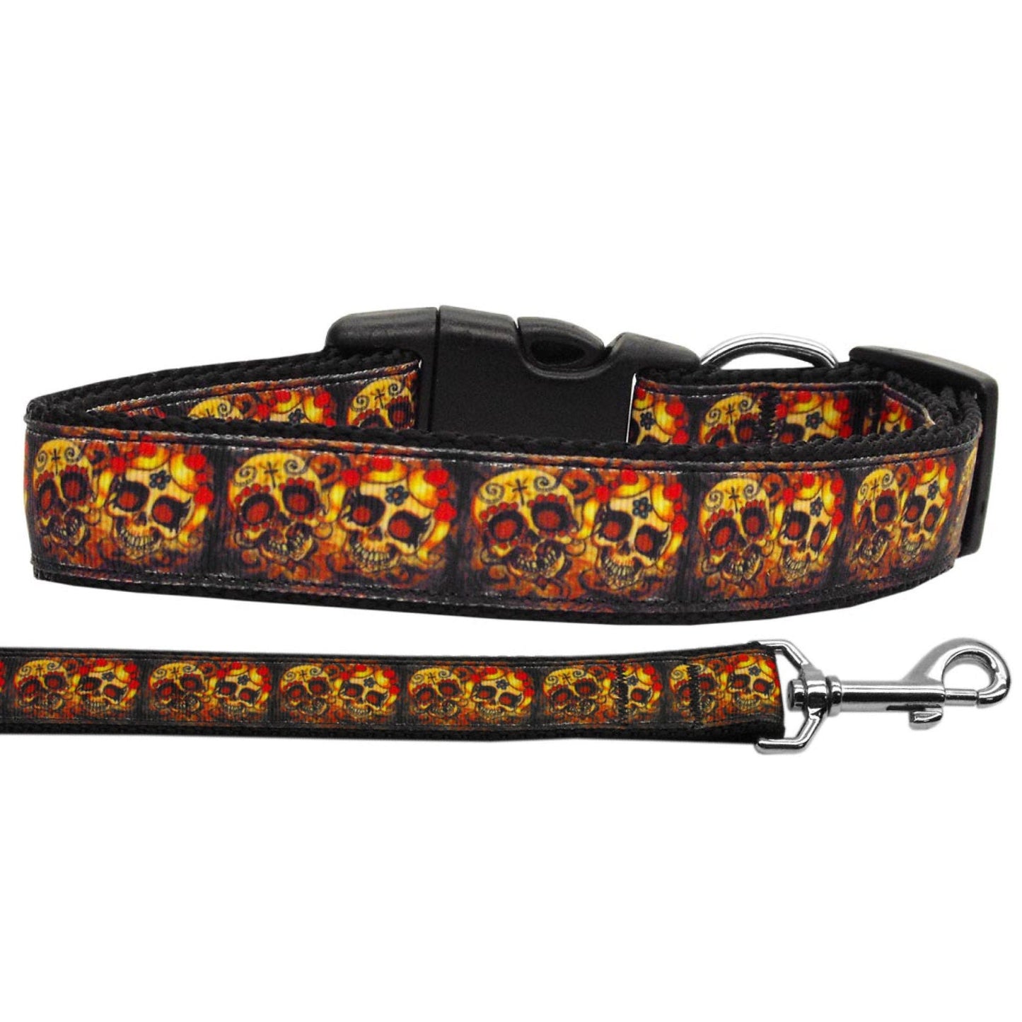 Collar o correa de nailon para perros y gatos, "Amantes con calaveras cruzadas"