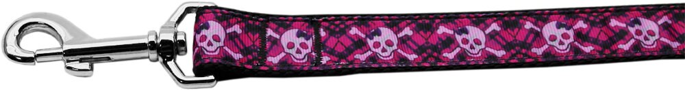 Collar o correa de nailon para perros y gatos, "Calaveras a cuadros rosa intenso"