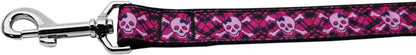 Collar o correa de nailon para perros y gatos, "Calaveras a cuadros rosa intenso"