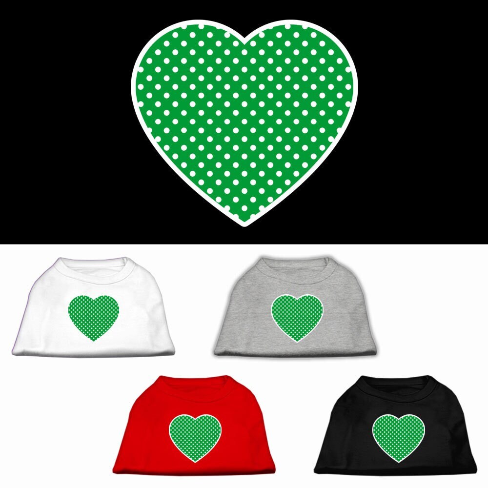 Pet Dog & Cat Shirt Screen Printed, "Swiss Dots Green Heart"