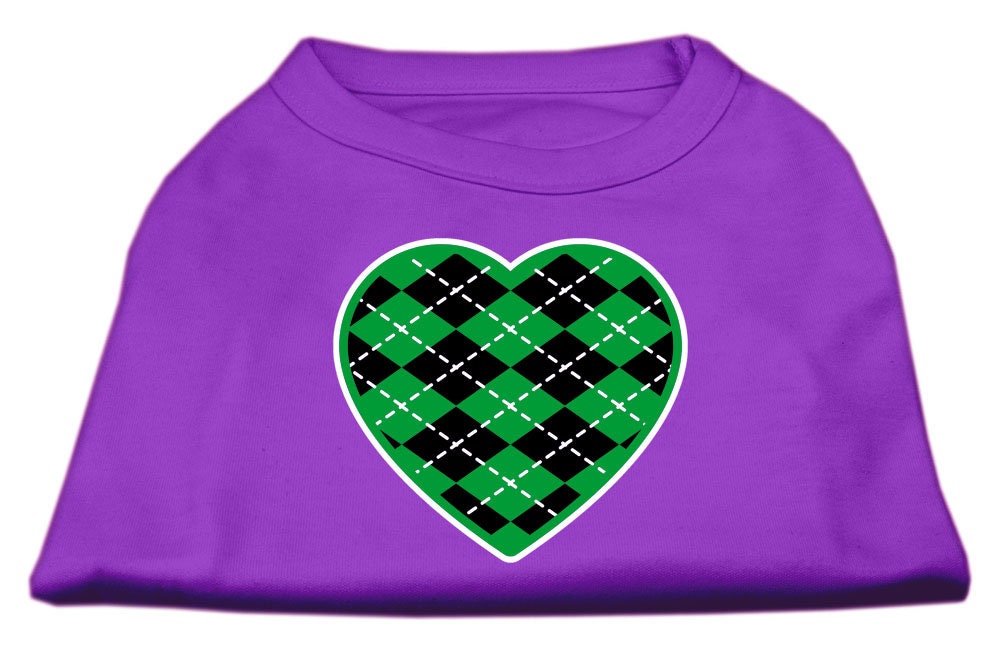 Camiseta para perros y gatos serigrafiada, "Argyle Heart Emerald Green"