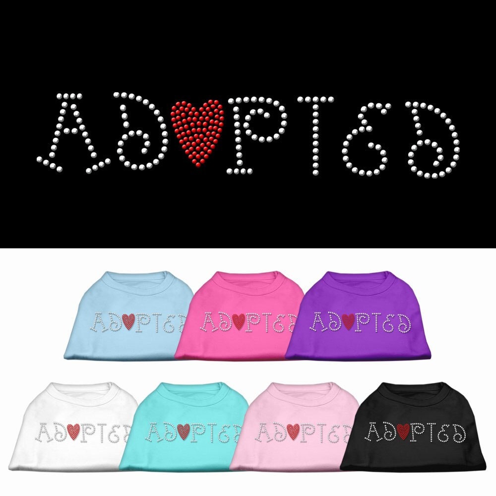 Camiseta para perro y gato con diamantes de imitación, "Adoptado"