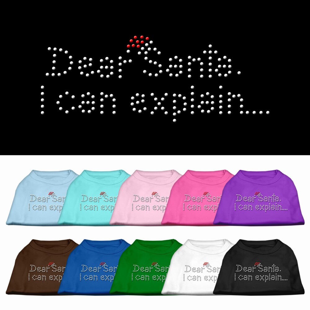 Christmas Pet Dog & Cat Shirt Rhinestone, "Dear Santa, I Can Explain"