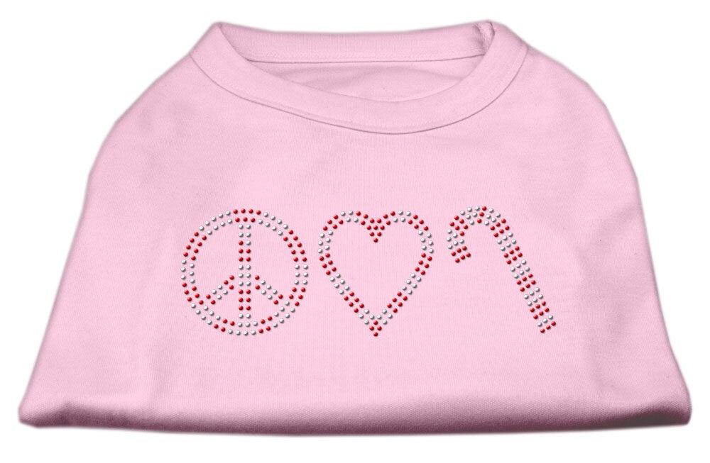 Camisa para perro con tachuelas de diamantes de imitación de Navidad, "Paz, amor y bastones de caramelo"