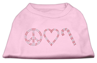 Camisa para perro con tachuelas de diamantes de imitación de Navidad, "Paz, amor y bastones de caramelo"