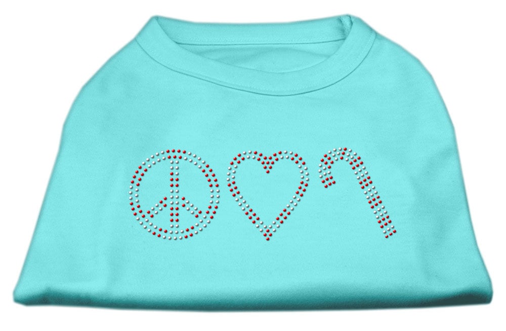 Camisa para perro con tachuelas de diamantes de imitación de Navidad, "Paz, amor y bastones de caramelo"