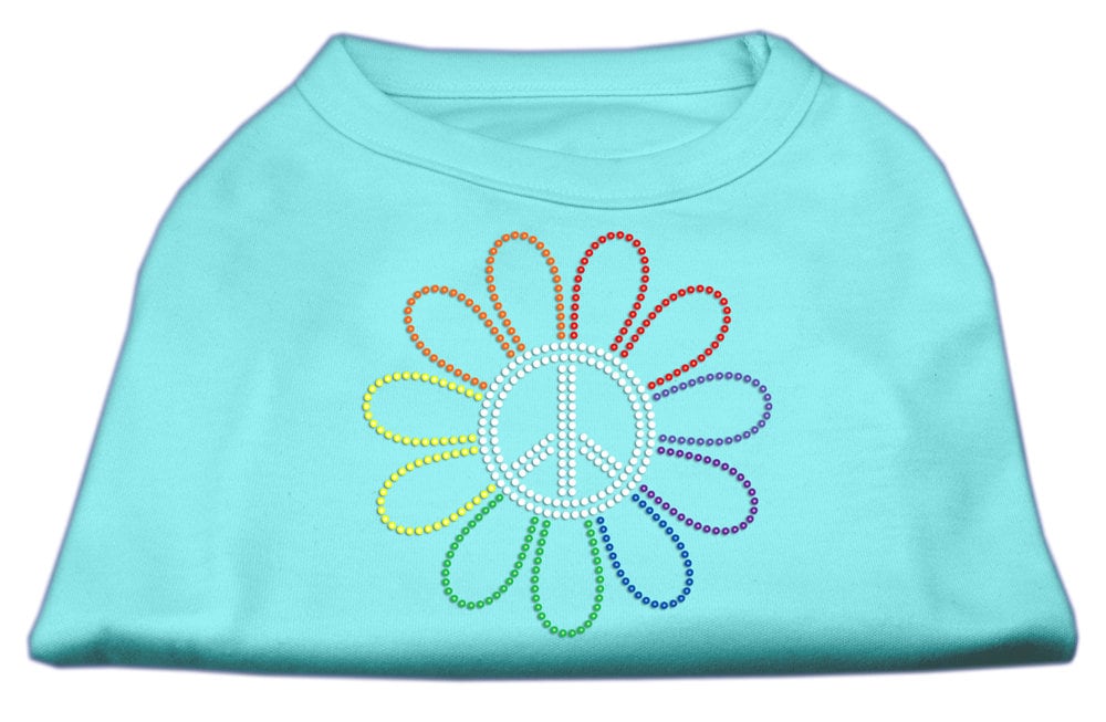 Camiseta para perros y gatos con diamantes de imitación y símbolo de la paz con flores de arcoíris