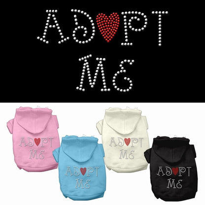 Sudadera con capucha para mascotas, perros y gatos con diamantes de imitación y la frase "Adoptame"