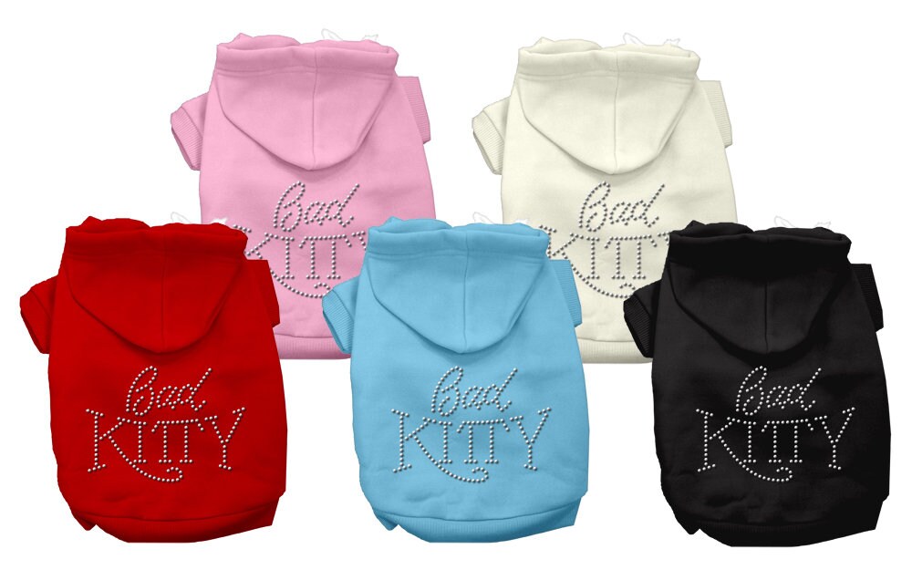 Sudadera con capucha para mascotas, perros y gatos con diamantes de imitación, "Bad Kitty"