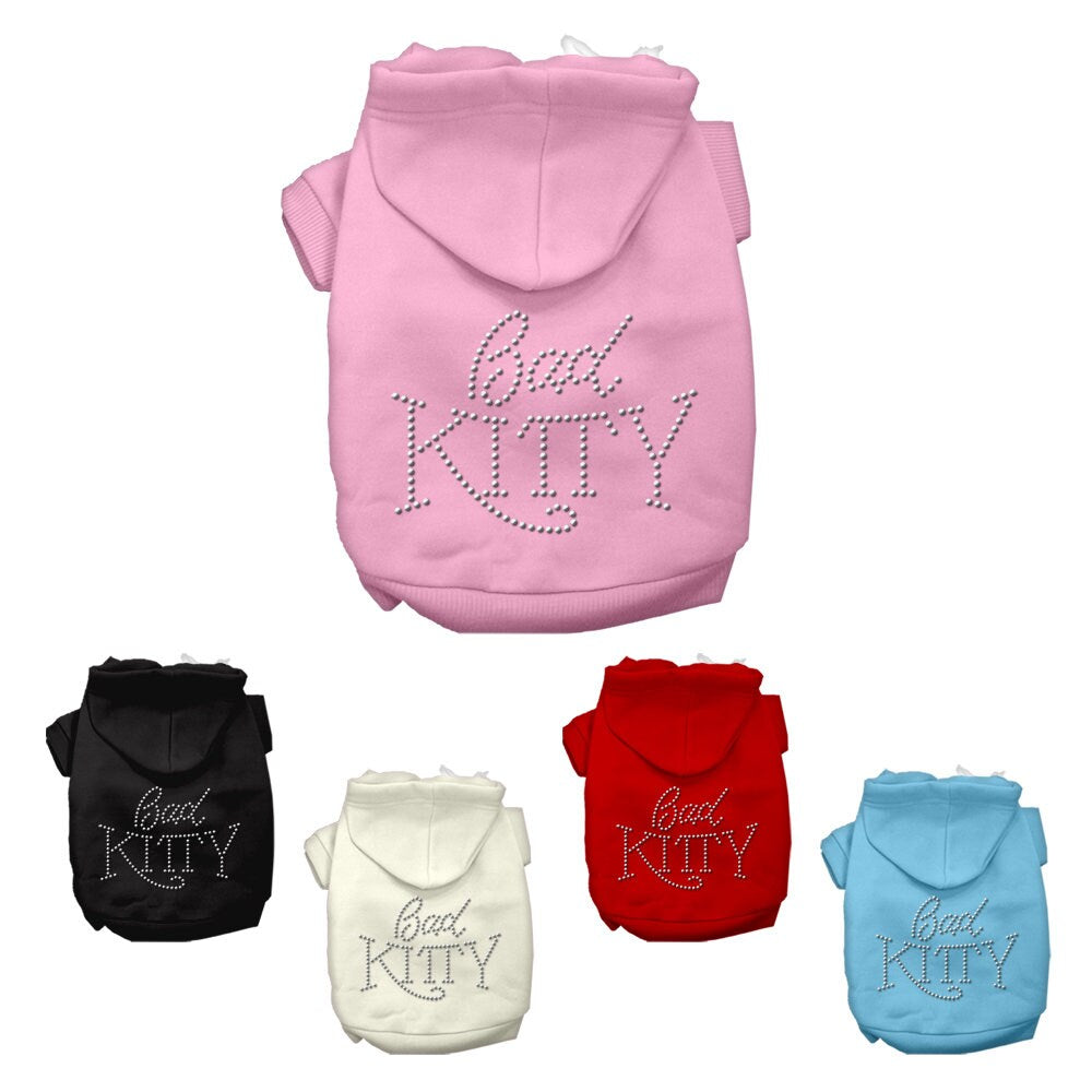 Sudadera con capucha para mascotas, perros y gatos con diamantes de imitación, "Bad Kitty"