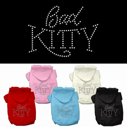 Sudadera con capucha para mascotas, perros y gatos con diamantes de imitación, "Bad Kitty"