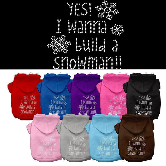 Christmas Pet, Dog & Cat Hoodie Rhinestone, "Yes! I Want To Build A Snowman"