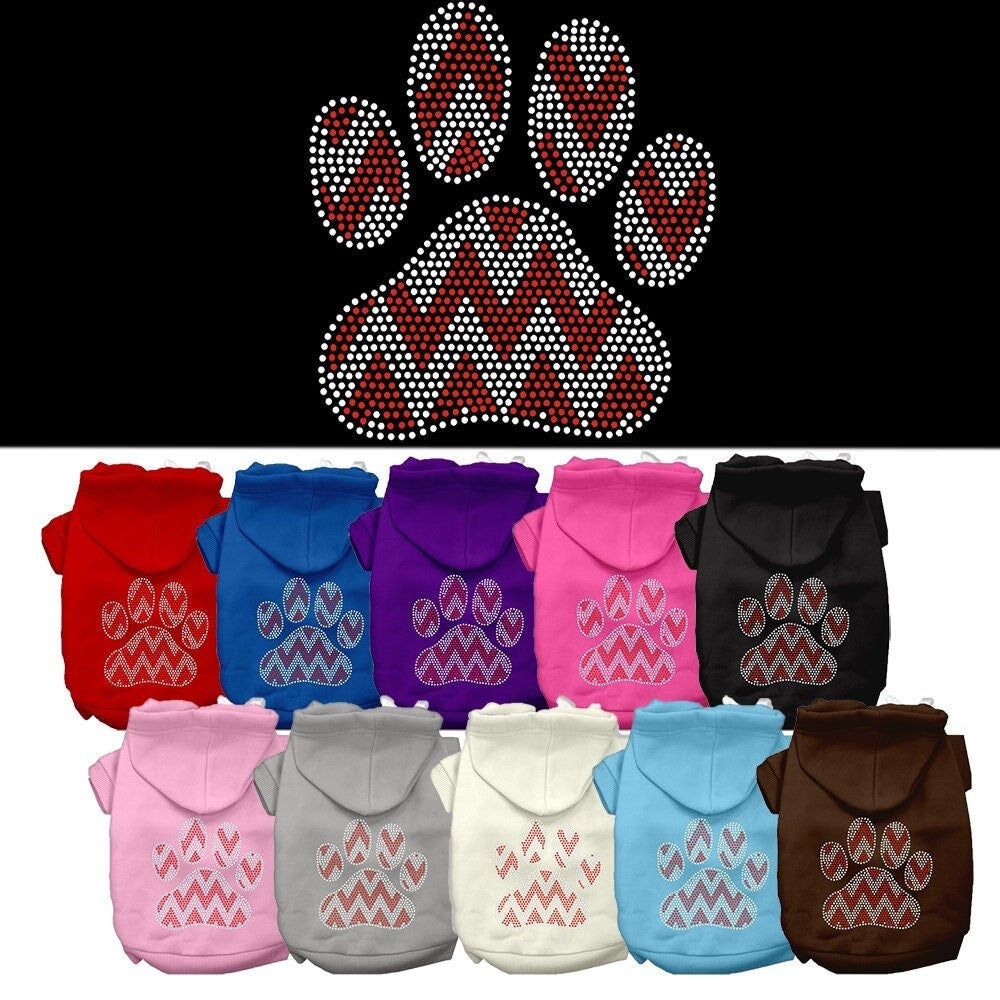 Sudadera con capucha navideña para mascotas, perros y gatos con diamantes de imitación y diseño de pata de chevron con forma de bastón de caramelo