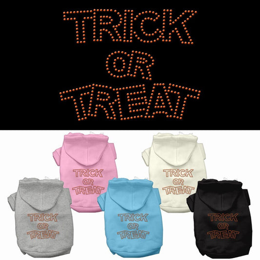 Sudadera con capucha para Halloween con diseño de perro y gato y diamantes de imitación, "Truco o trato"