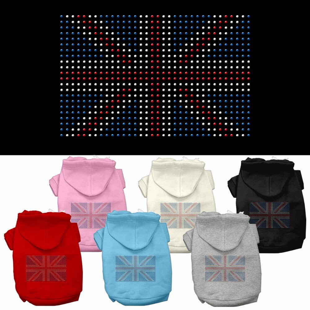 Sudadera con capucha para mascotas, perros y gatos con diamantes de imitación y bandera británica