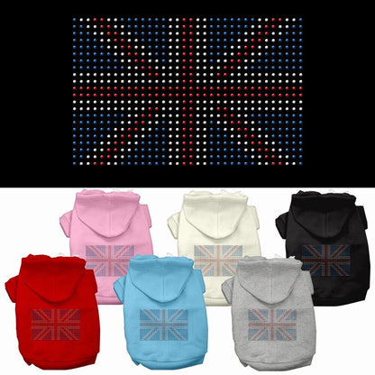 Sudadera con capucha para mascotas, perros y gatos con diamantes de imitación y bandera británica