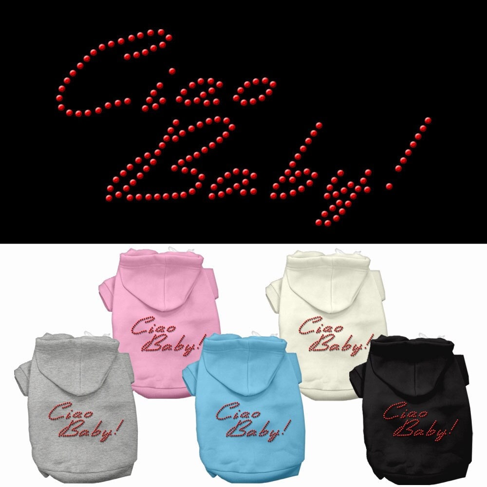 Pet, Dog & Cat Hoodie Rhinestone, "Ciao Baby"