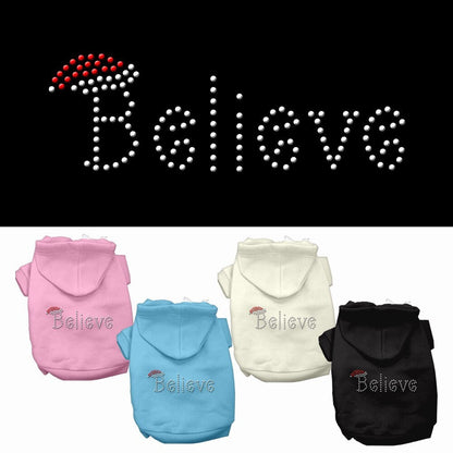 Christmas Pet Dog & Cat Hoodie Rhinestone, "Believe"