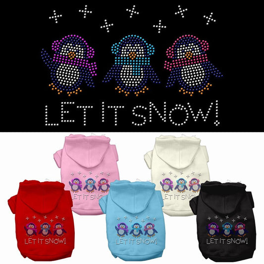 Christmas Pet Dog & Cat Hoodie Rhinestone, "Let It Snow Penguins"