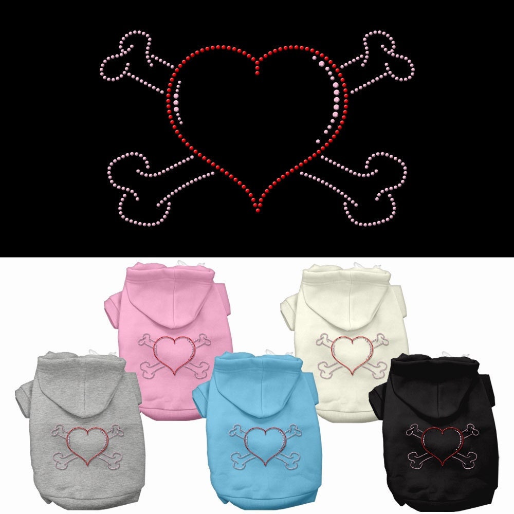 Pet, Dog & Cat Hoodie Rhinestone, "Heart and Crossbones"