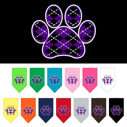 Bandana para mascotas y perros serigrafiada, "Purple Argyle Paw"