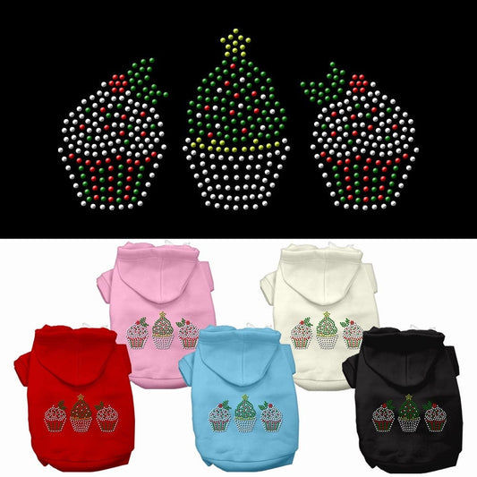 Christmas Pet, Dog & Cat Hoodie Rhinestone, "Christmas Cupcake Trio"